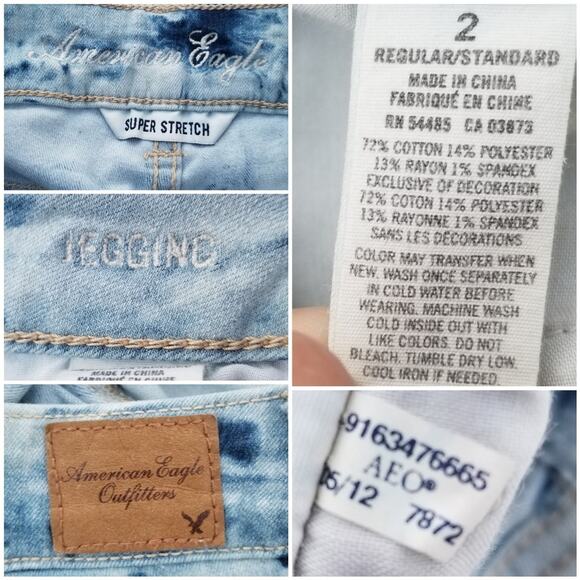 Bleach TieDye Jeans AEO Size 2 Acid Wash Stretch Marbled Denim Skinny Jeggings - Picture 1 of 9